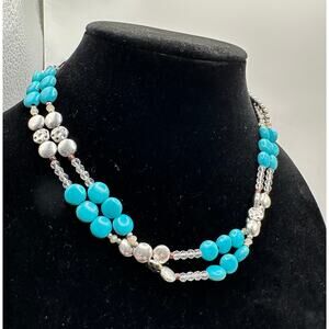 Plunder Marina Necklace Featuring Silver Toned Accents & Marbled Turquoise Beads